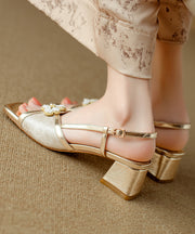 Chinese Style Chunky Sandals Green Cowhide Leather Peep Toe