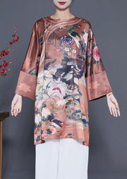 Chinese Style Coffee Chinese Button Print Silk Dress Spring