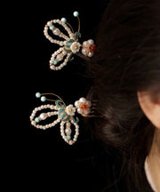 Chinese Style Colorblock Sterling Silver Overgild Pearl Enamel Hollow Out Hairpin