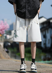 Chinese Style Dark Grey Printed Ice Silk Elastic Waist Men's Shorts Summer