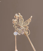 Chinese Style Gold Alloy Pearl Crystal Butterfly Tassel Hairpin