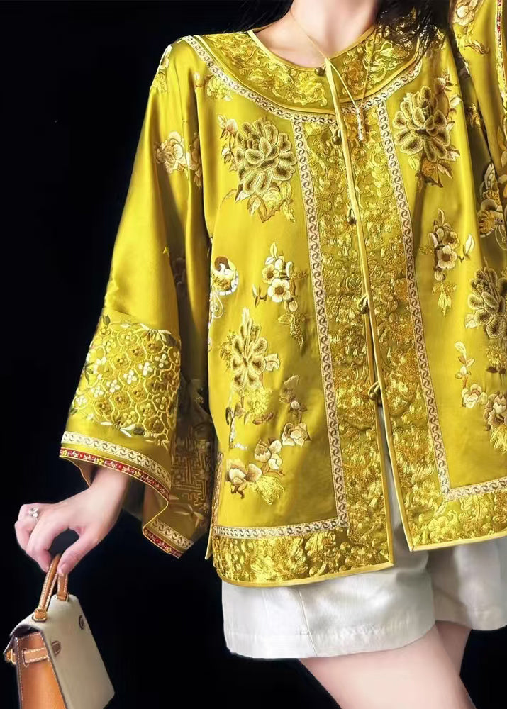 Chinese Style Gold Handmade Embroidered Coat Fall