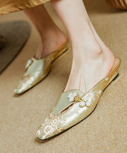 Chinese Style Gold Satin Jacquard Slide Sandals