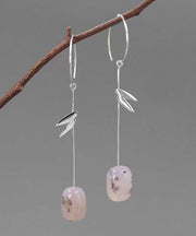 Chinese Style Gold Sterling Silver Overgild Water Drop Bamboo Leaf Drop Earrings