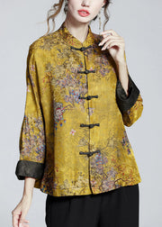 Chinese Style Print6 Stand Collar Button Print Silk Coats Long Sleeve