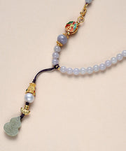 Chinese Style Gradient Color Jade Pearl Agate Beading Sweater Pendant Necklace