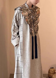 Chinese Style Grey Cape And Dress Cotton Two-Piece Set Spring