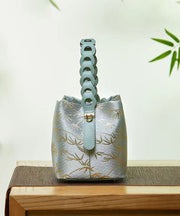 Chinese Style Jacquard Calf Leather Tote Handbag