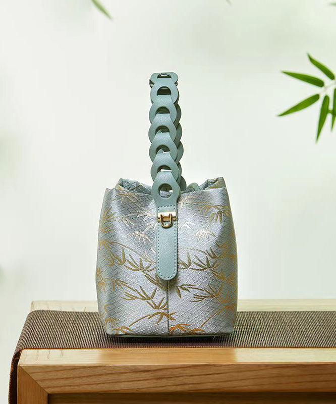 Chinese Style Jacquard Calf Leather Tote Handbag