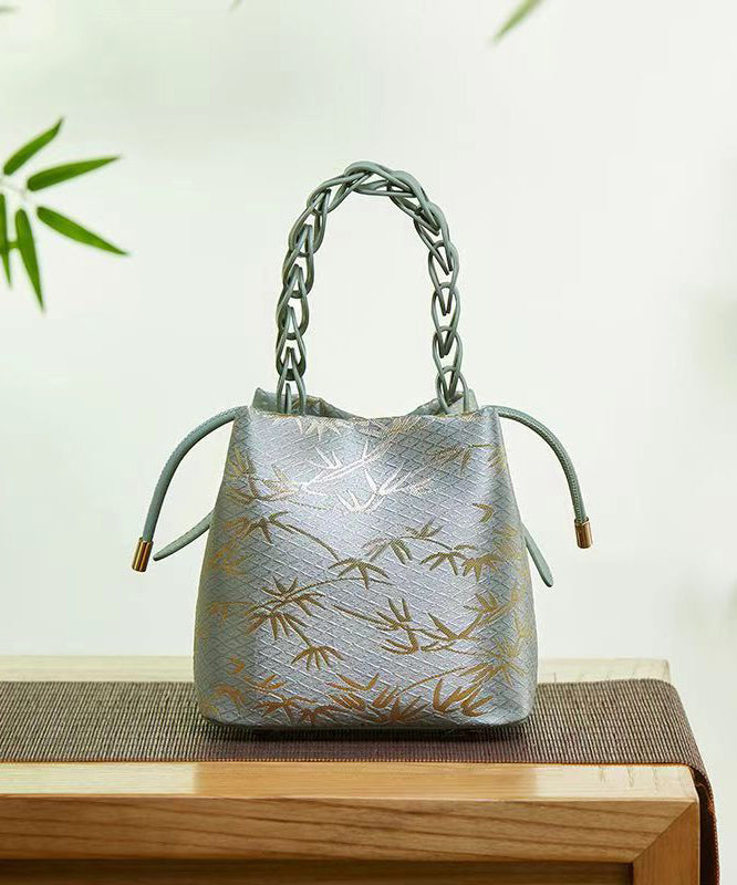 Chinese Style Jacquard Calf Leather Tote Handbag