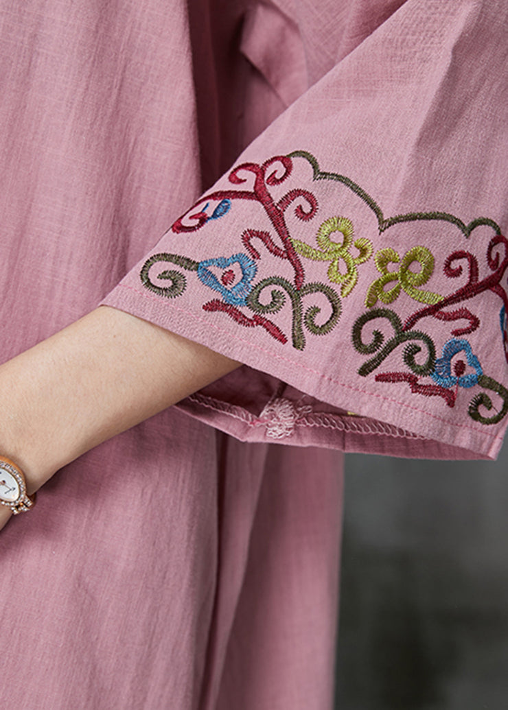 Chinese Style Pink Embroidered Linen Dress Bracelet Sleeve