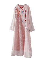 Chinese Style Pink Embroideried Patchwork Chiffon Dress Spring