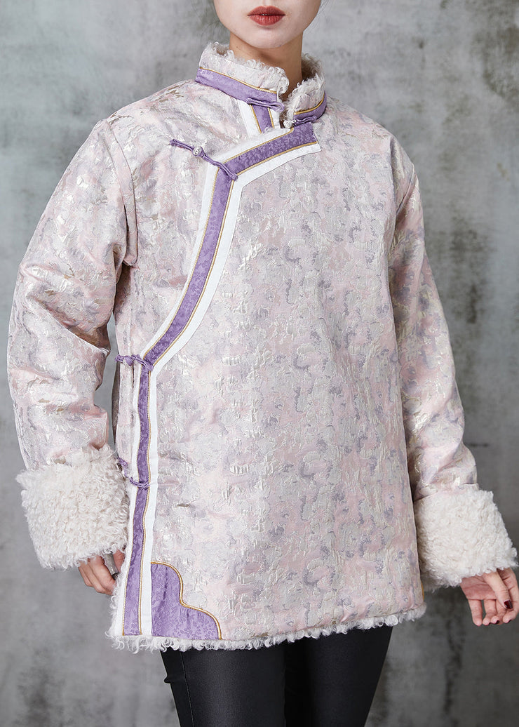 Chinese Style Pink Jacquard Fleece Wool Lined Coats Spring