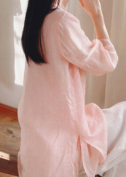 Chinese Style Pink Stand Collar Side Open Cotton Top Spring