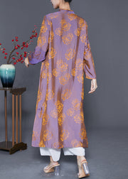 Chinese Style Purple Chinese Button Print Silk Dress Gown Summer