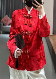 Chinese Style Red Button Tasseled Silk Shirt Spring