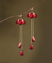 Chinese Style Red Copper Overgild Resin Glass Beads Tassel Drop Earrings