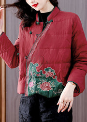 Chinese Style Red Stand Collar Embroideried Fine Cotton Filled Jackets Winter