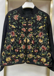 Chinese Style Red Stand Collar Embroideried Patchwork Silk Coat Fall