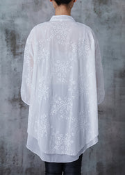 Chinese Style White Embroidered Draping Chiffon Shirt Tops Summer