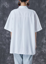 Chinese Style White Oversized Cotton Shirt Top Short Sleeve