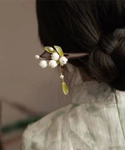 Chinese Style White Woodiness Pearl Tassel Hairpin