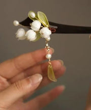 Chinese Style White Woodiness Pearl Tassel Hairpin