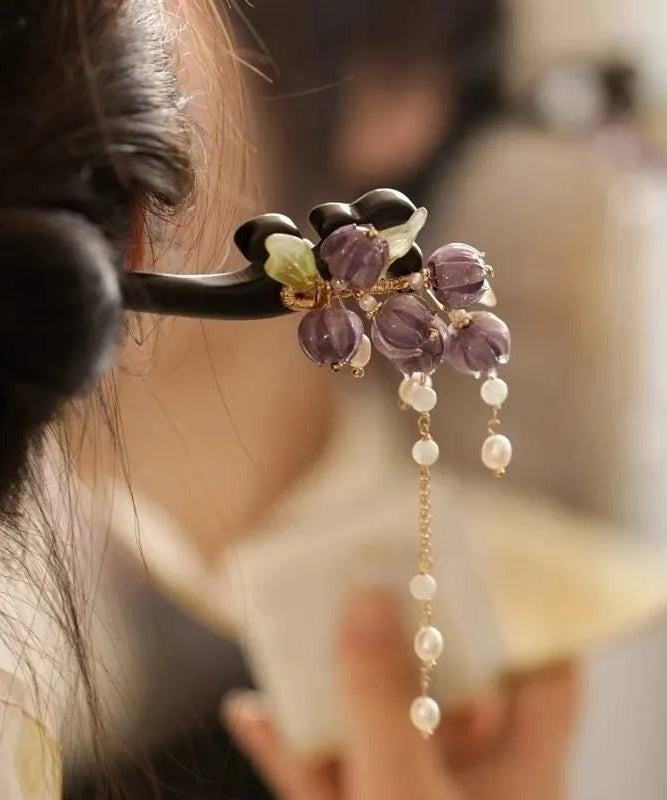 Chinese Style White Woodiness Pearl Tassel Hairpin