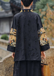 Chinese Style Yellow Embroidered Lace Up Silk Coats Spring