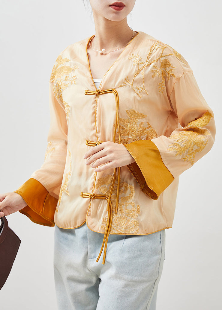 Chinese Style Yellow Embroidered Silk Top Fall