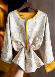 Chinese Style Yellow Jacquard Patchwork Loose Silk Coats Fall