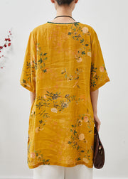 Chinese Style Yellow Tasseled Print Linen Dress Summer