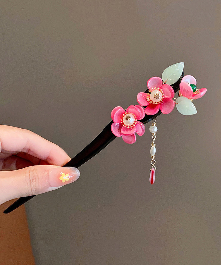 Chinese Style Yellow Wooden Floral Hairpin