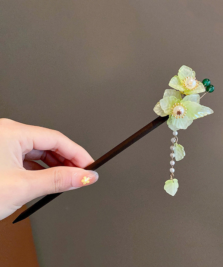 Chinese Style Yellow Wooden Floral Hairpin