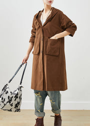 Chocolate Cotton Trench Hooded Pockets Fall