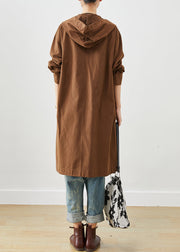 Chocolate Cotton Trench Hooded Pockets Fall