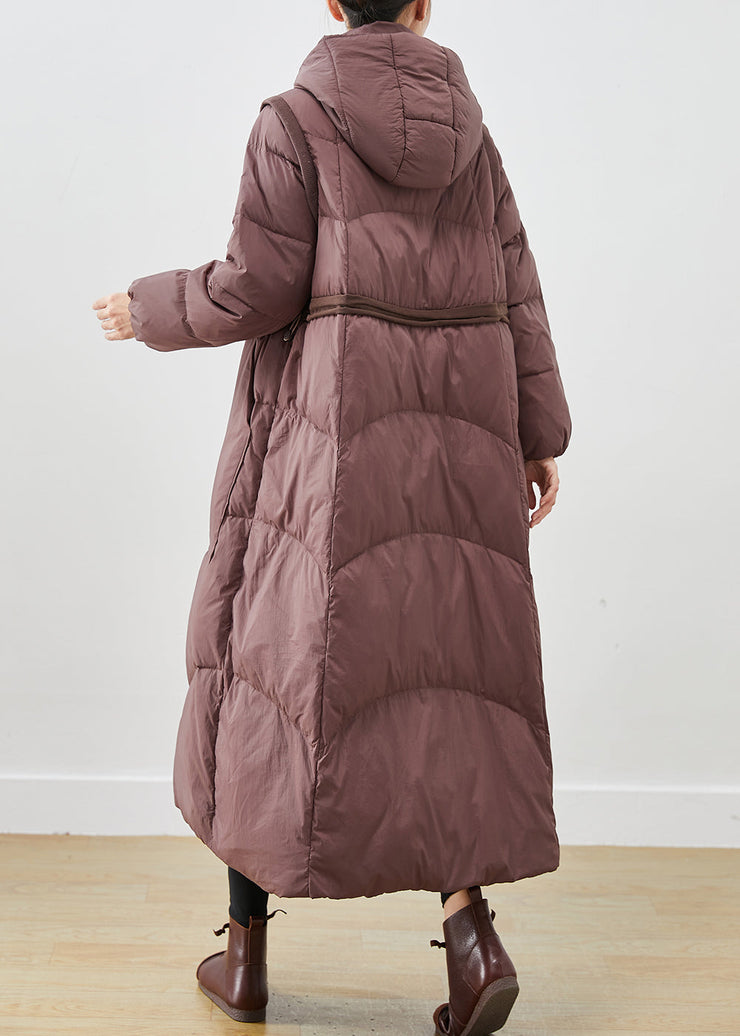 Chocolate Duck Down Coats Drawstring Big Pockets Winter