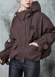 Chocolate Duck Down Puffer Jacket Hooded Zippered Winter