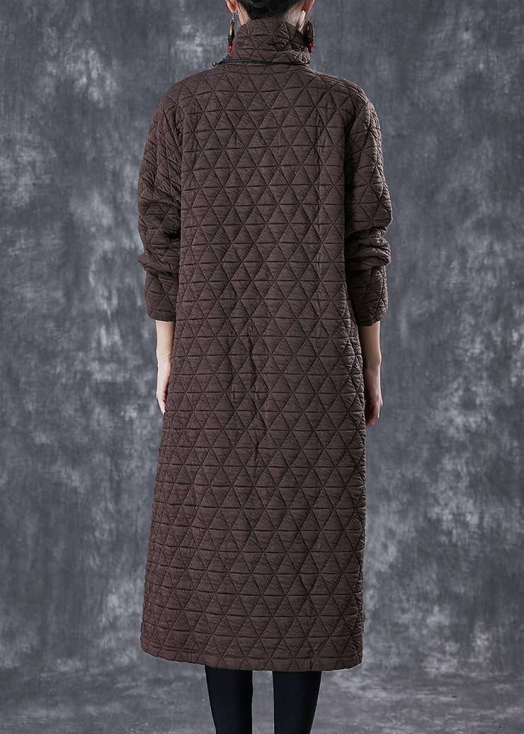 Chocolate Fine Cotton Filled Maxi Dresses Turtle Neck Winter