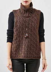 Chocolate Hollow Out Knit Vests Turtle Neck Spring