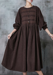 Chocolate Lace Patchwork Corduroy Dress Oversized Spring