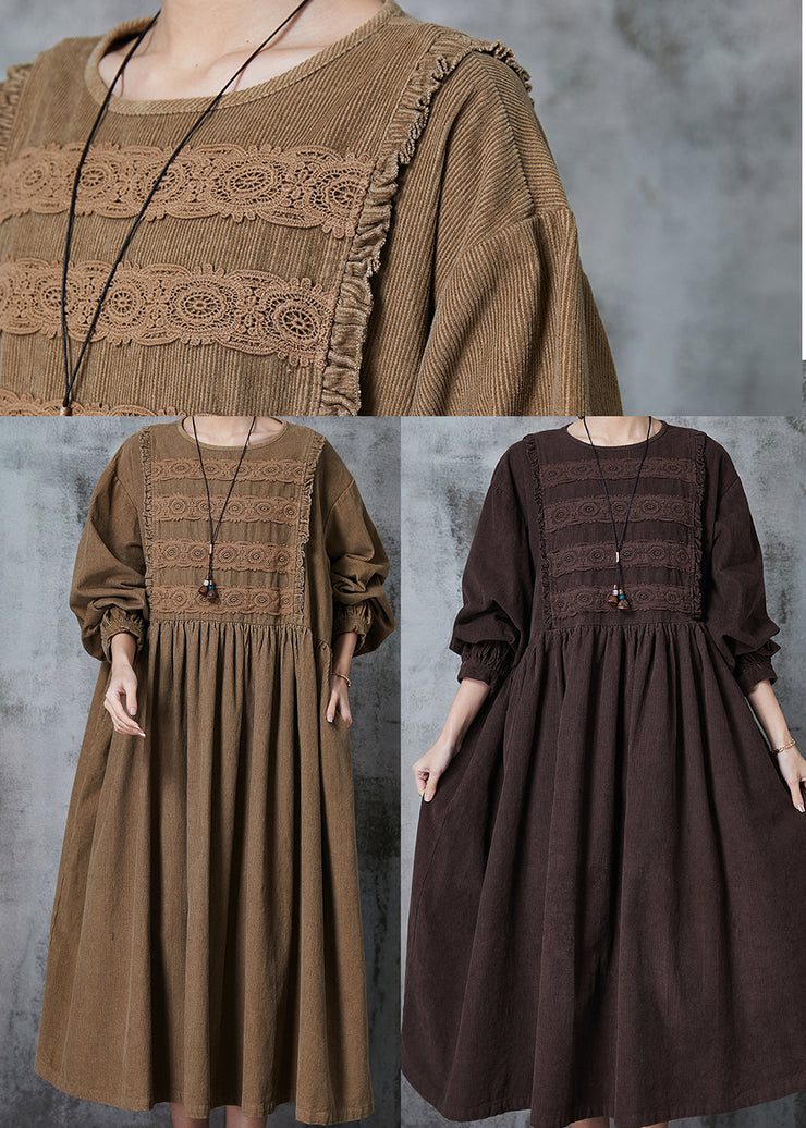 Chocolate Lace Patchwork Corduroy Dress Oversized Spring