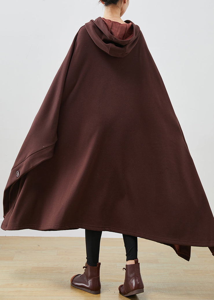 Chocolate Loose Cotton Lengthen Sweatshirt Dress Asymmetrical Winter