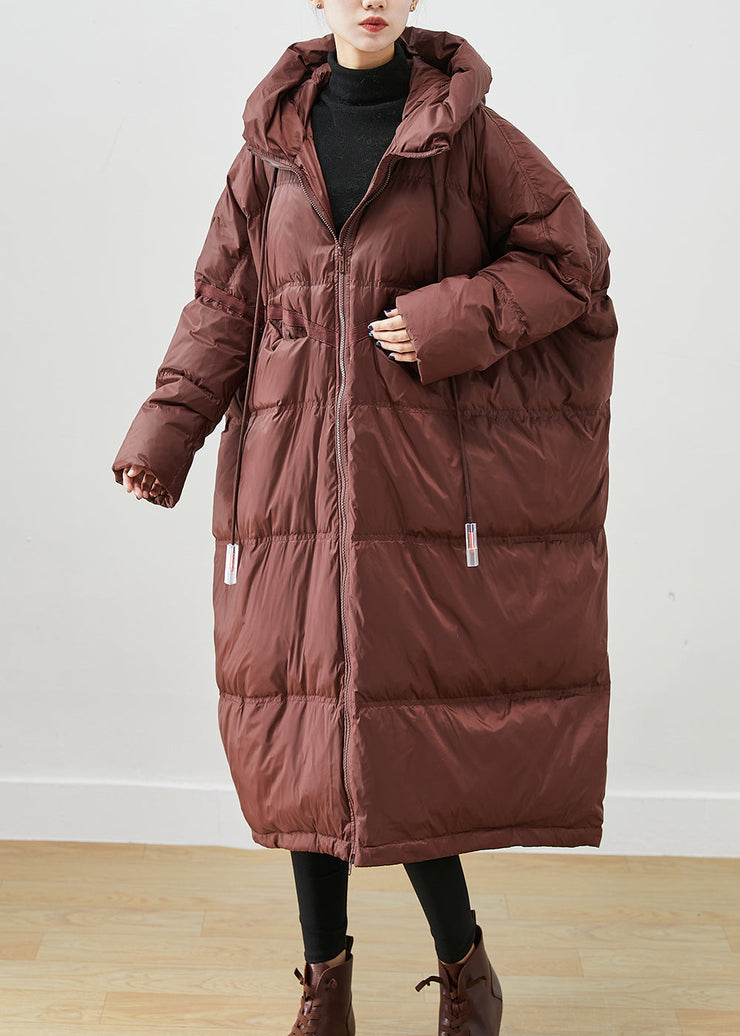 Chocolate Oversized Duck Down Jackets Hooded Drawstring Winter