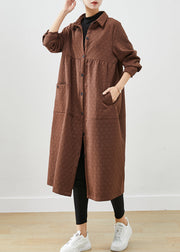 Chocolate Patchwork Cotton Trench Coats Oversized Pockets Fall