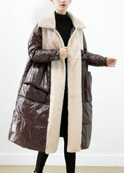 Chocolate Patchwork Mink Velvet Duck Down Down Coat Oversized Winter