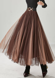 Chocolate Patchwork Tulle Skirts Wrinkled Spring