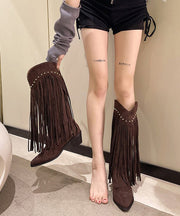 Chocolate Tassel Rivet Stylish Splicing Chunky Boots