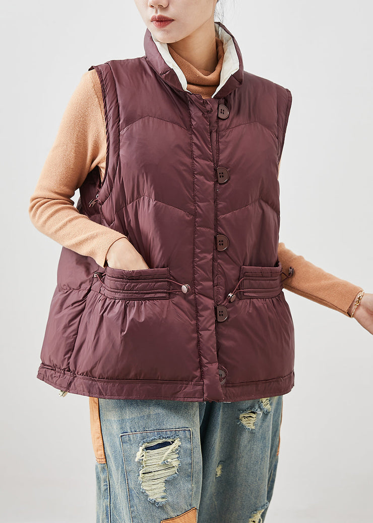 Chocolate Thick Duck Down Vest Tops Drawstring Pockets Winter