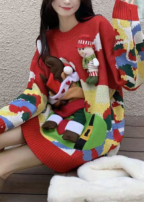 Christmas Themed Elk Sweater Women Red With Loose And Lazy Style